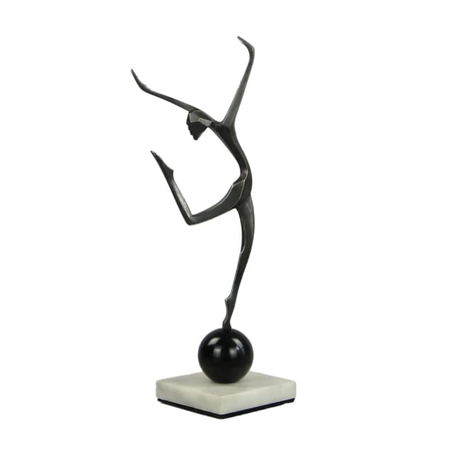 Rzeźba kobiety kubistyczna, stal patynowana szara, bakelit czarny, marmur biały, Austria, lata 20. - WYMIARY