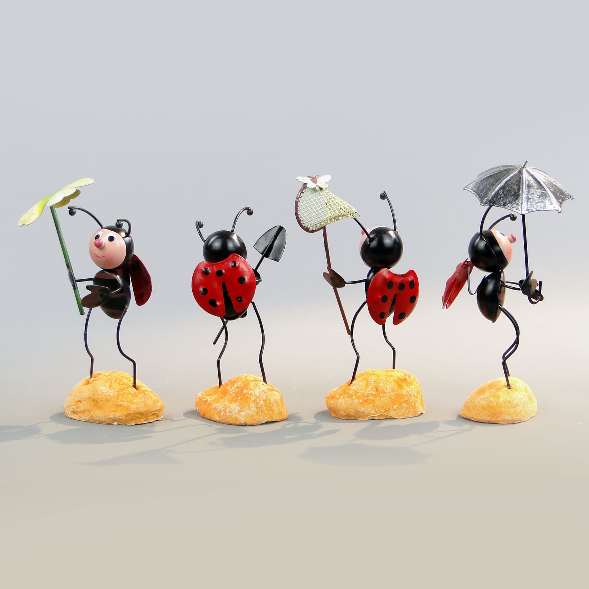 Zestaw czterech figurek biedronek, multicolor, metal, Czechosłowacja, lata 70. - 171853