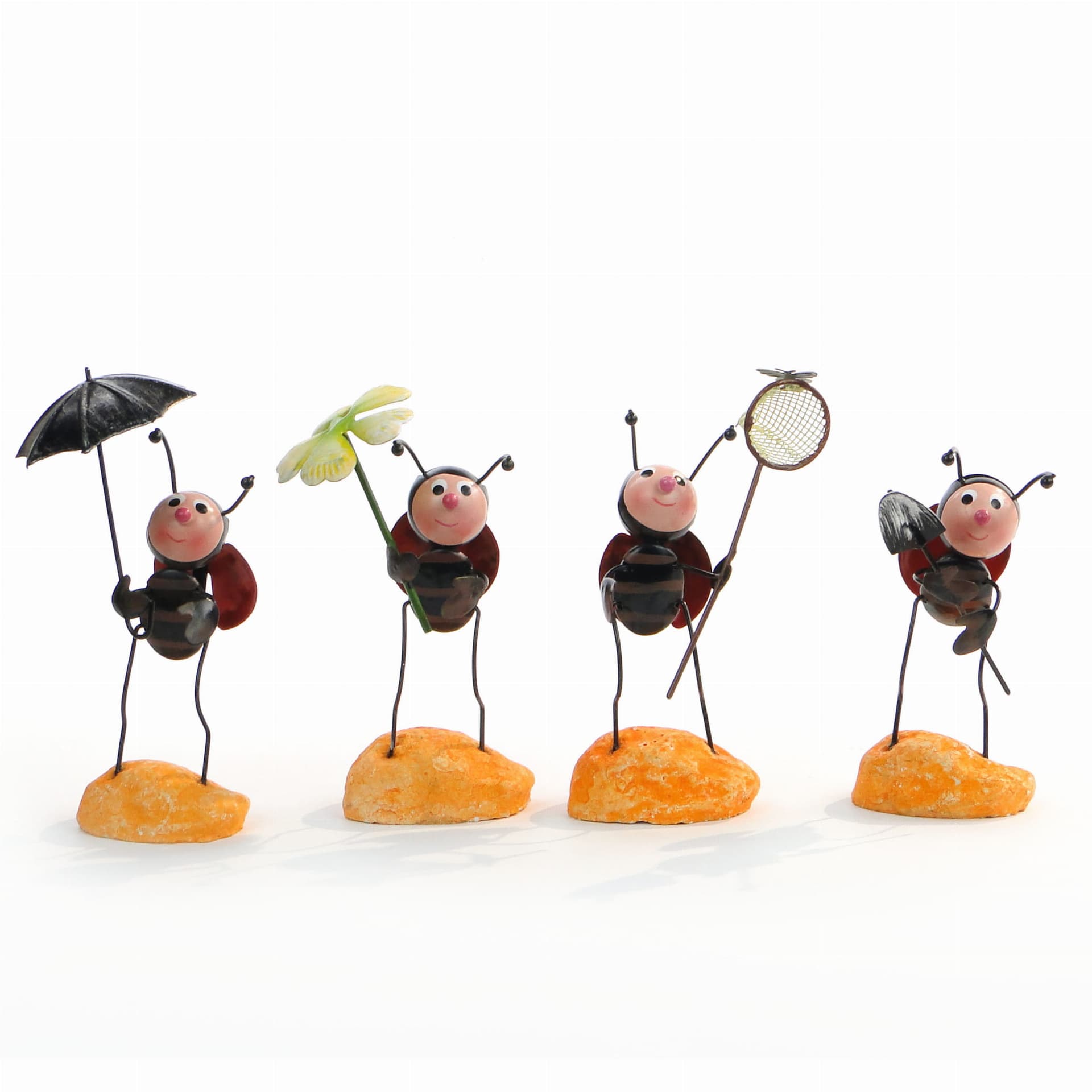 Zestaw czterech figurek biedronek, multicolor, metal, Czechosłowacja, lata 70.