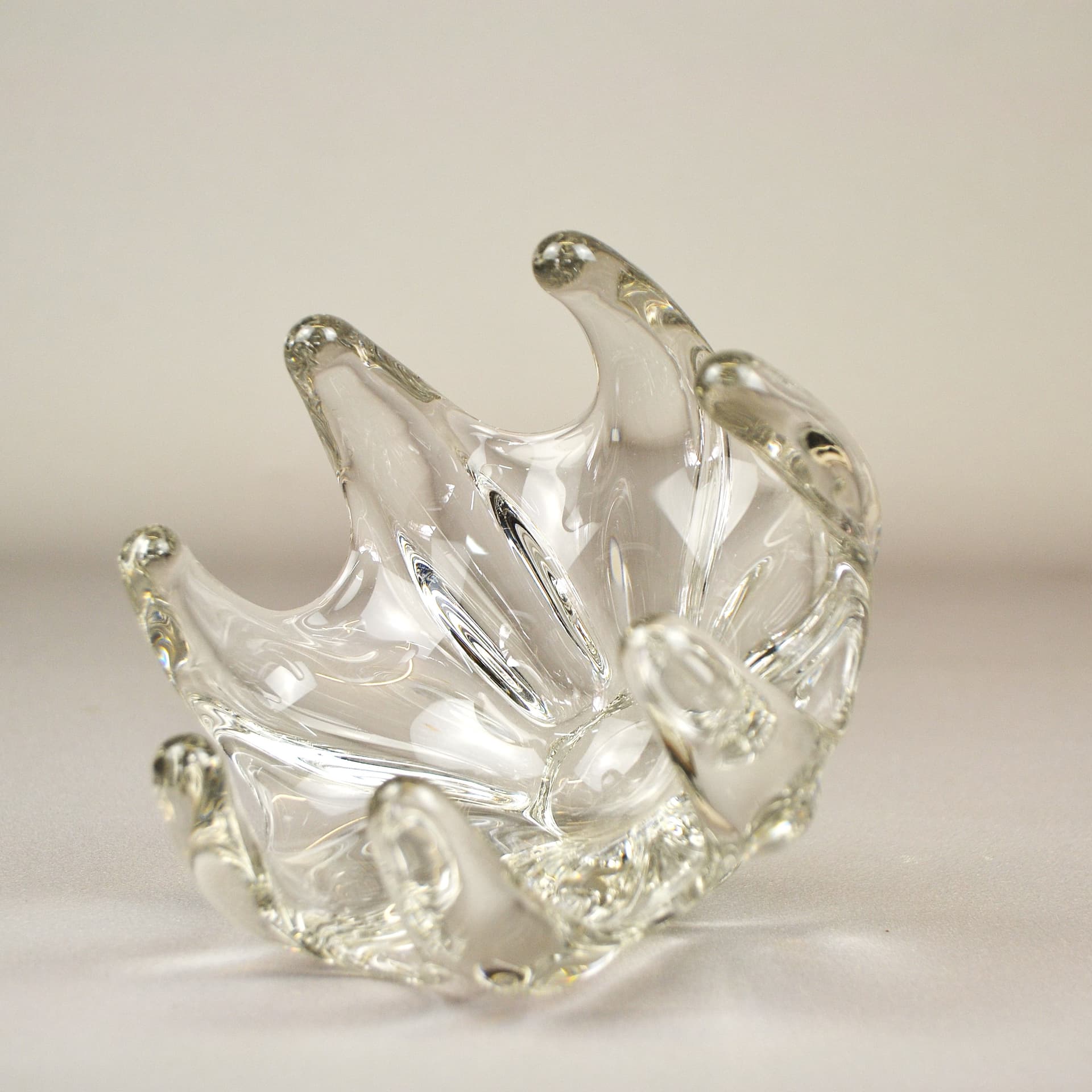 Świecznik abstrakcyjny, szkło kryształowe transparentne, Art Vanes le Chatel, Francja, lata 60. - 1238