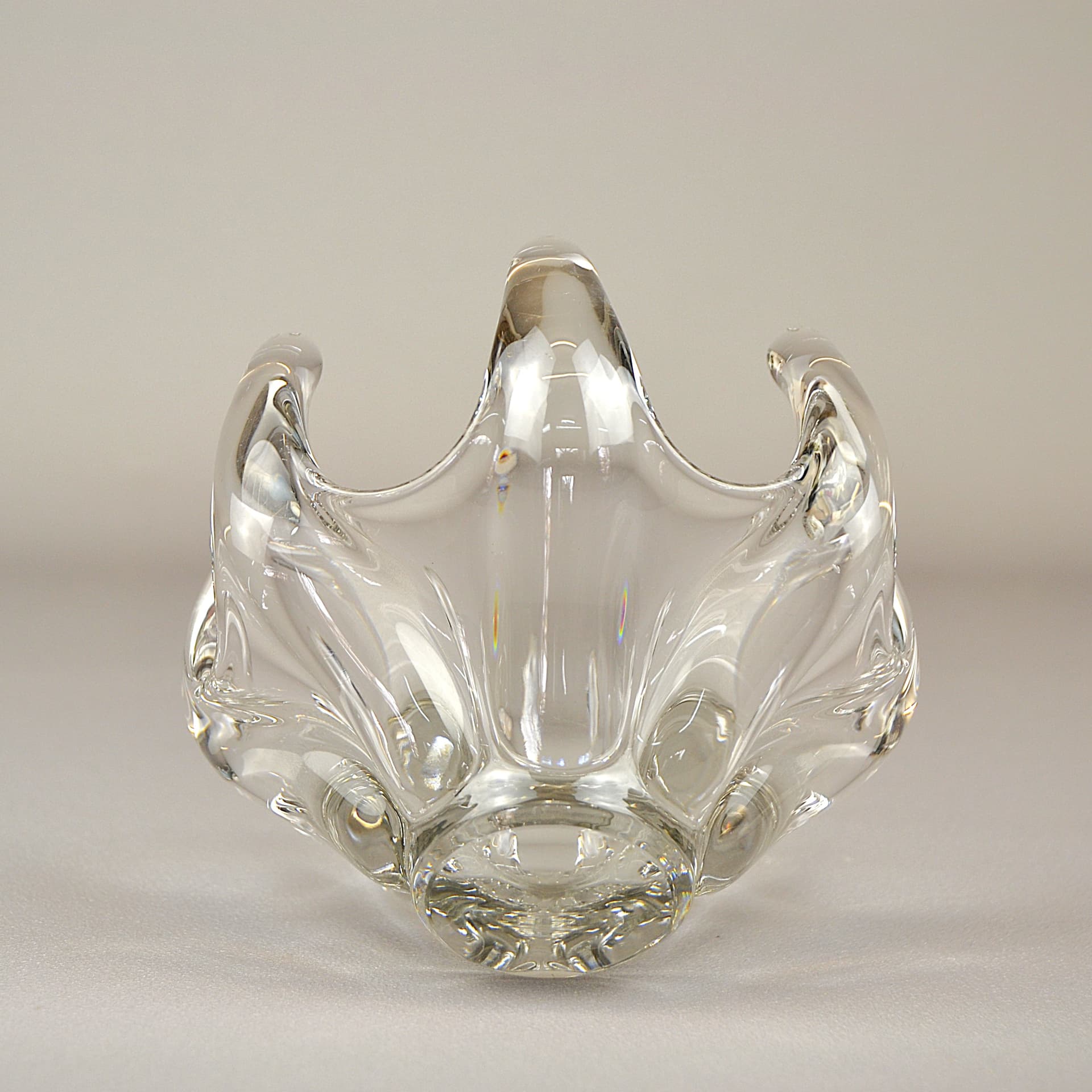 Świecznik abstrakcyjny, szkło kryształowe transparentne, Art Vanes le Chatel, Francja, lata 60. - 1237