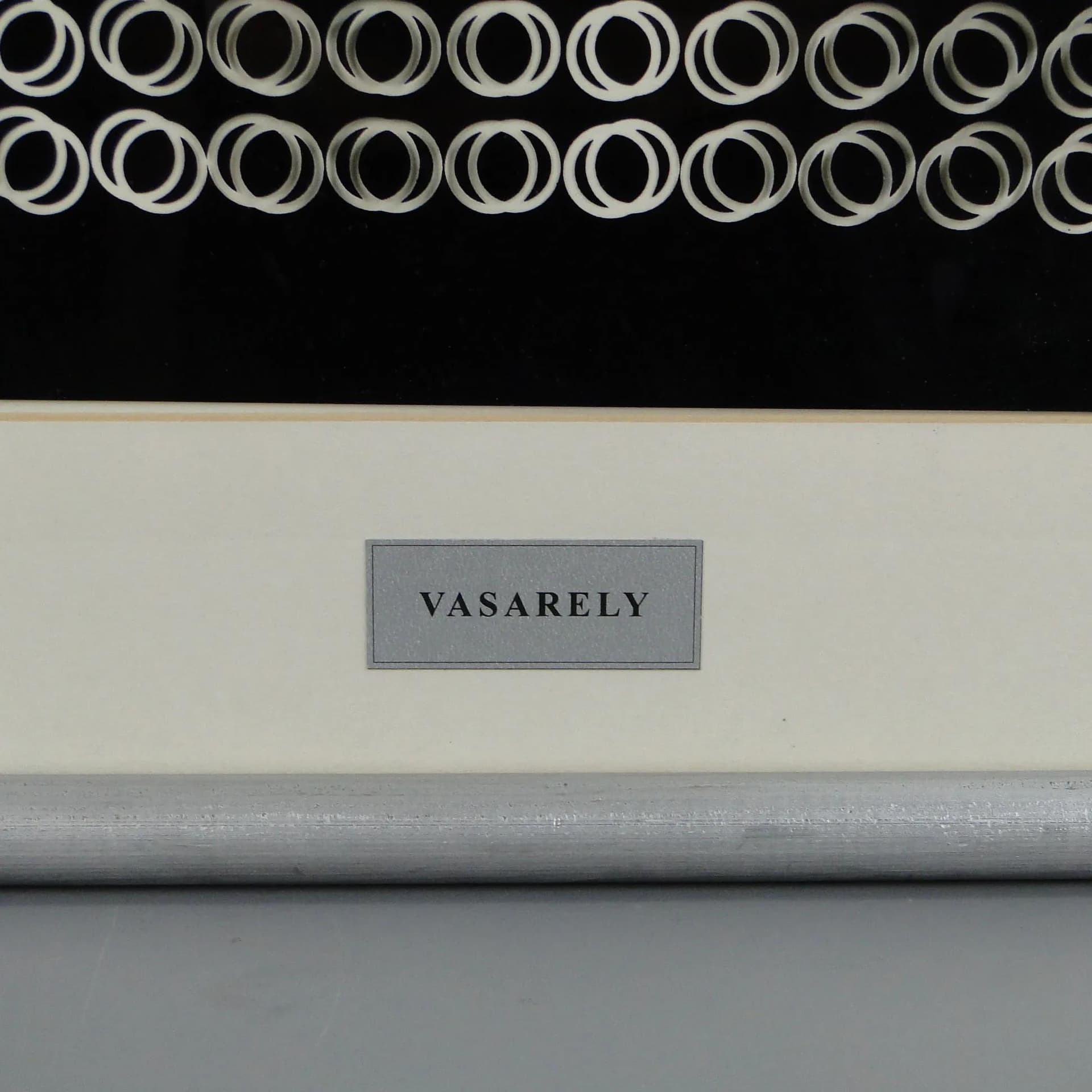 Op art print, grey, glass, by V. Vasarely, France, 1970s. - 11410