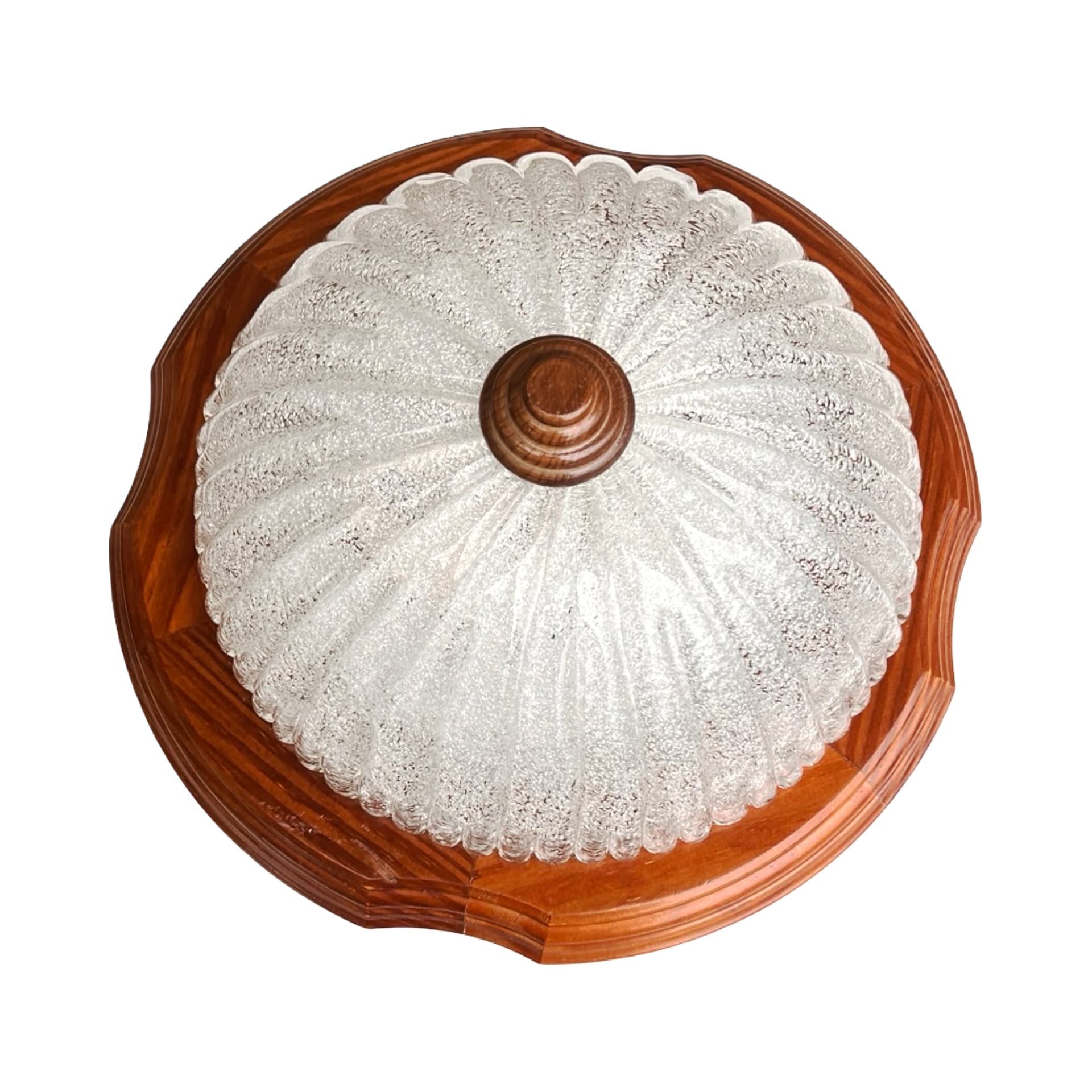 Włoski plafon z lat 70. | szkło lodowe i drewno | Mid Century Modern - 172066