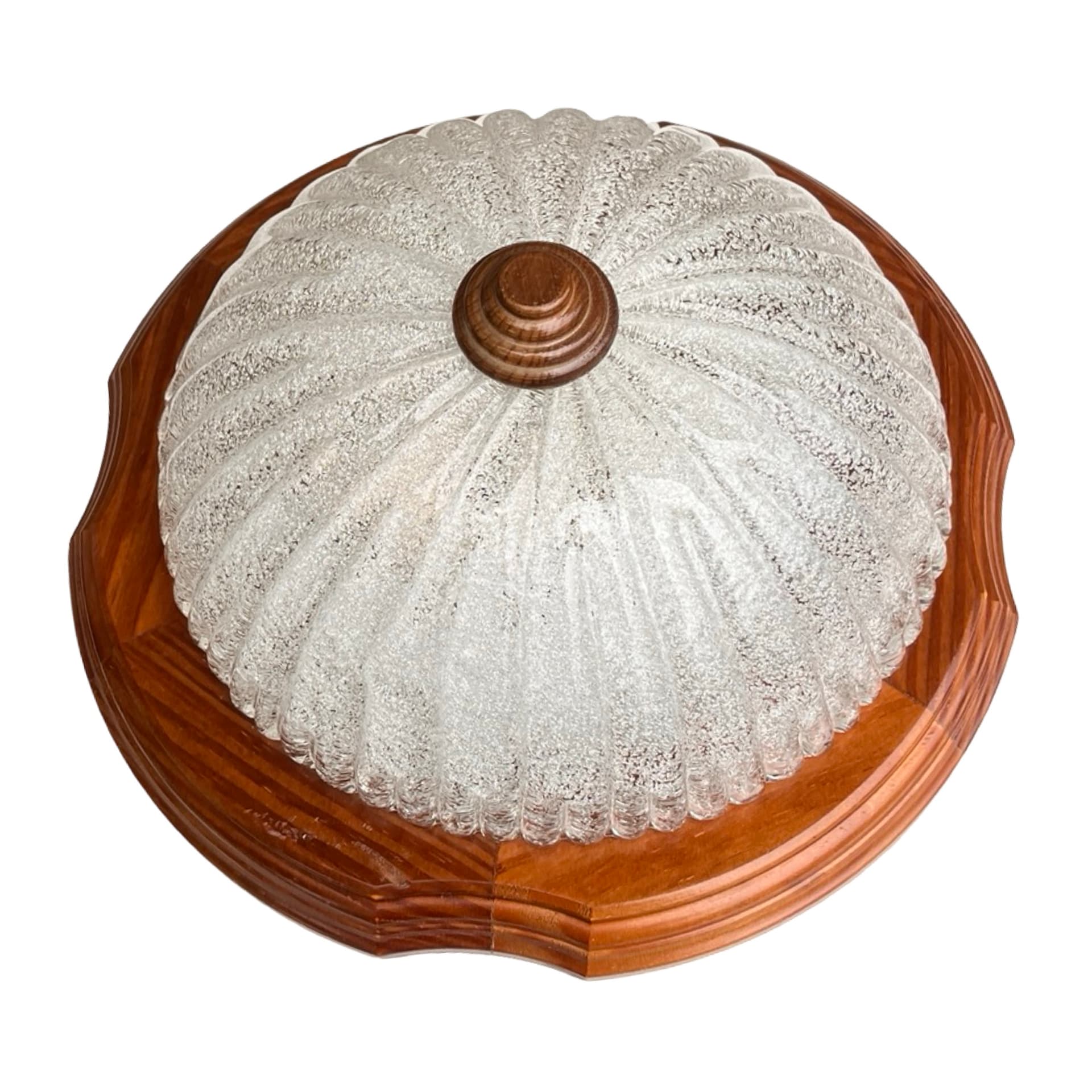 Włoski plafon z lat 70. | szkło lodowe i drewno | Mid Century Modern - 172064