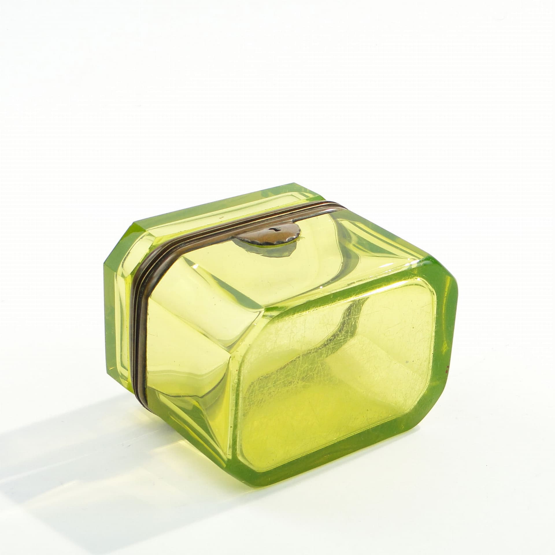 Tea caddy Biedermeier, turquoise uranium glass, Austria, 19th c.