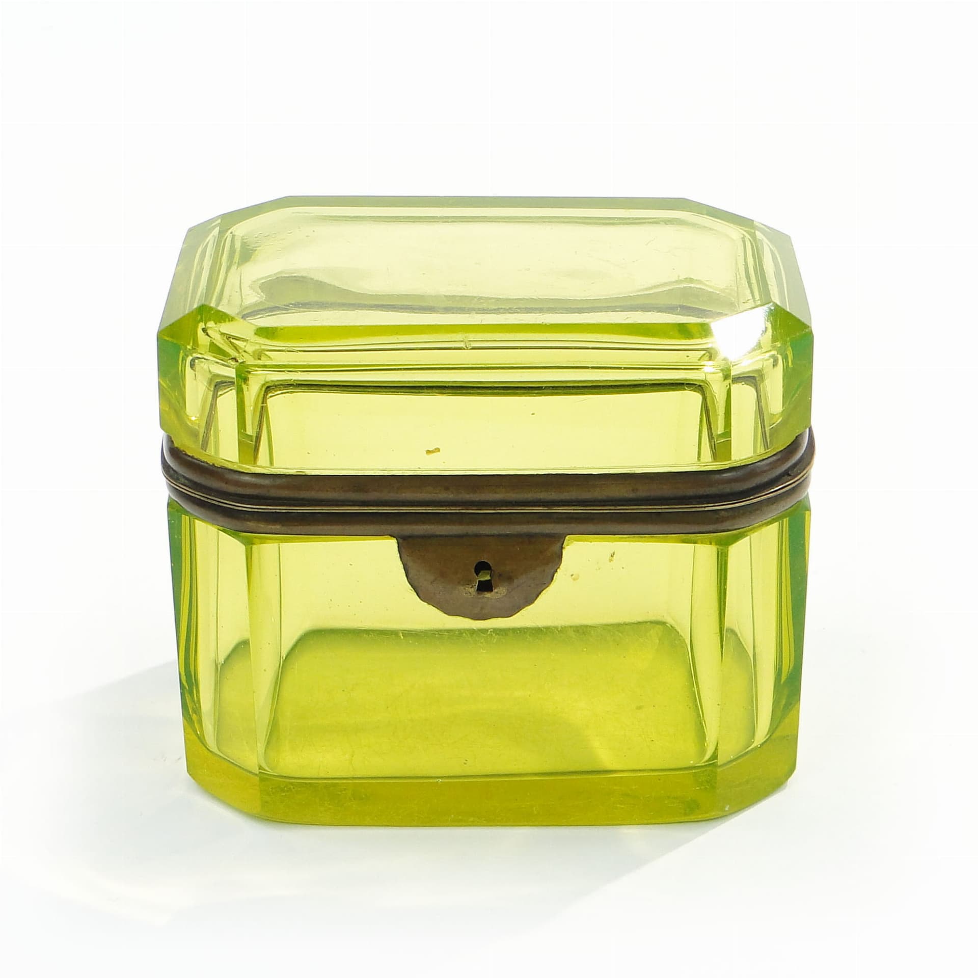 Tea caddy Biedermeier, turquoise uranium glass, Austria, 19th c. - 172254