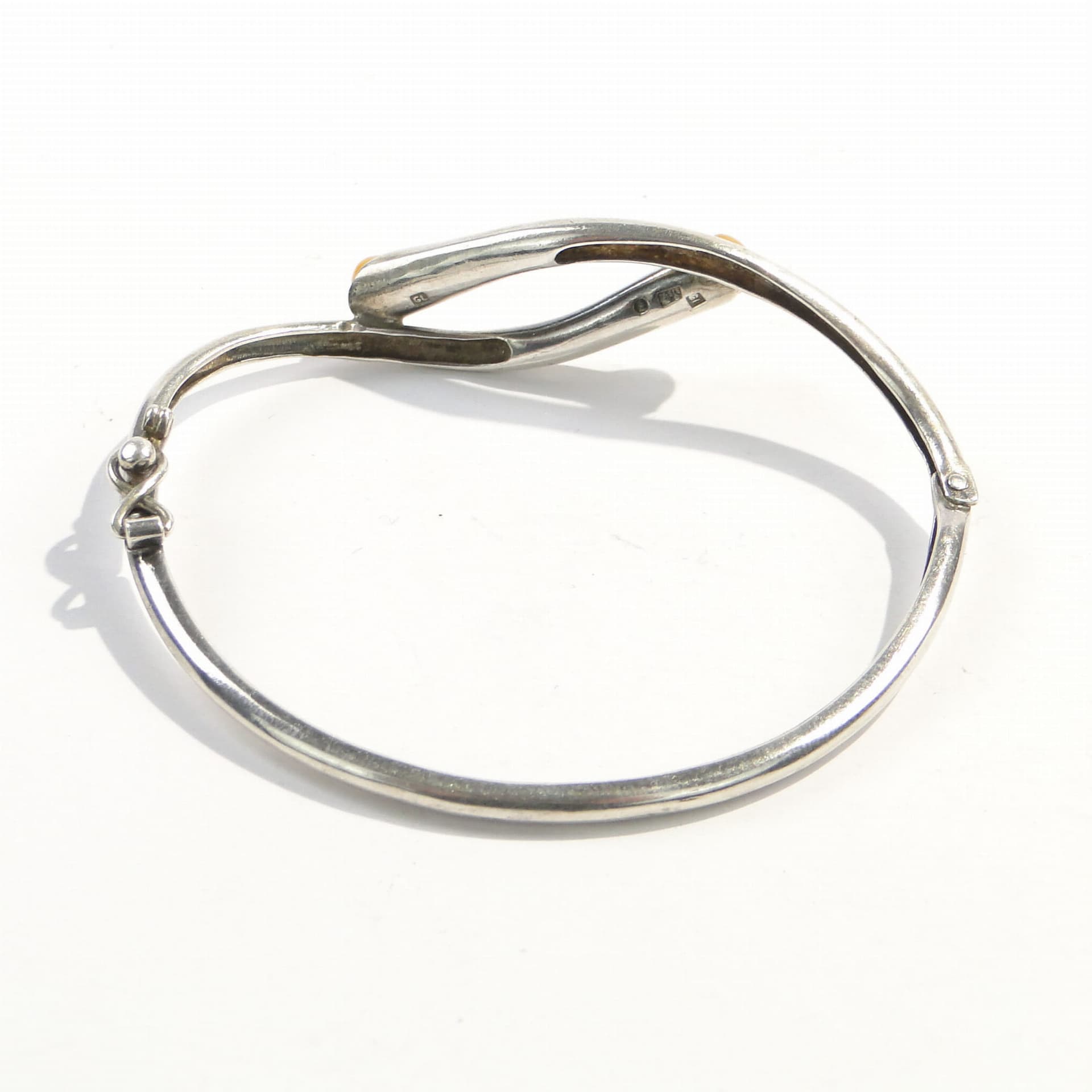 Bransoletka spiralna, srebro, bursztyn, Polska, lata 70. - 172268