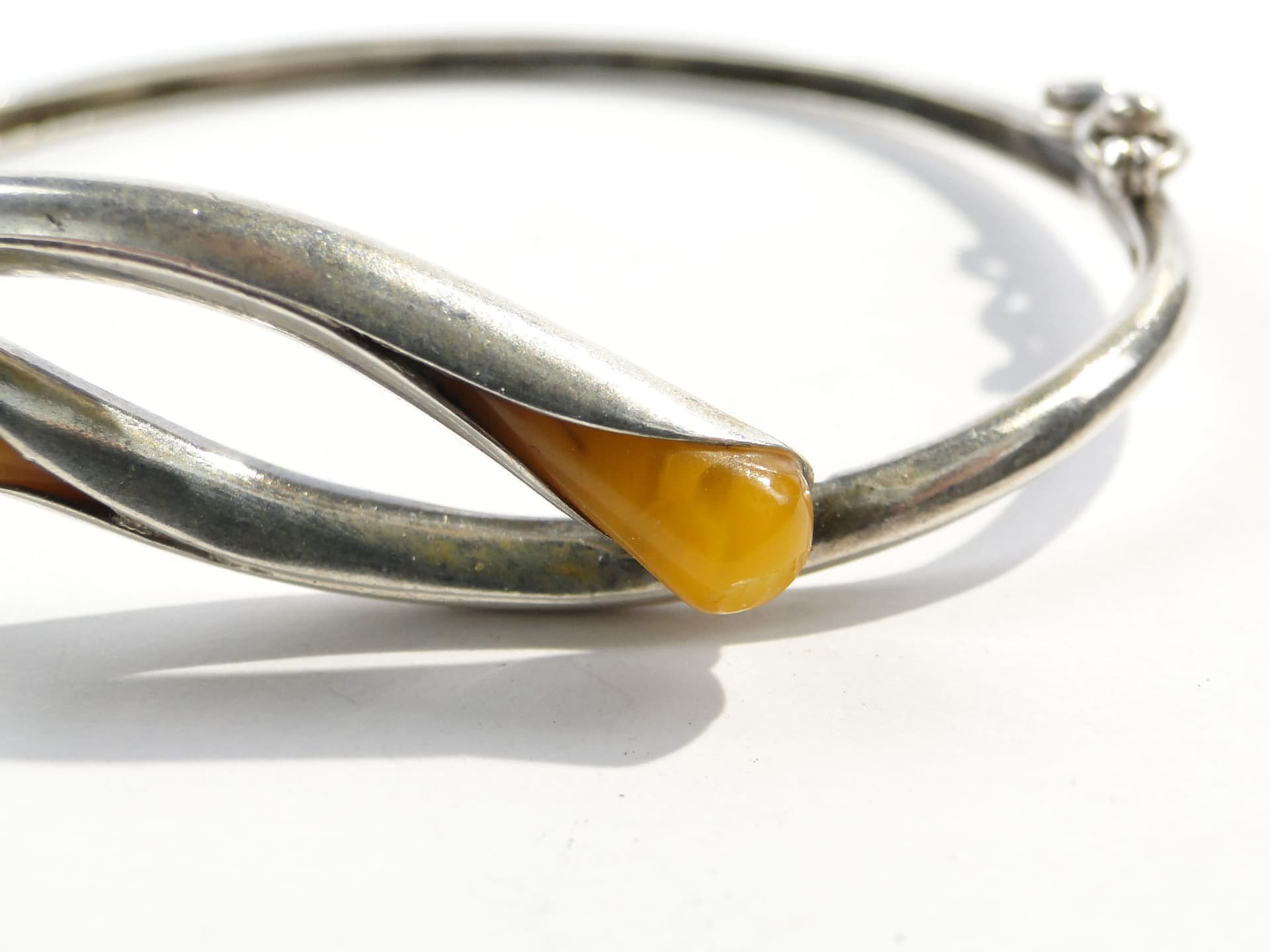 Bransoletka spiralna, srebro, bursztyn, Polska, lata 70. - 172265