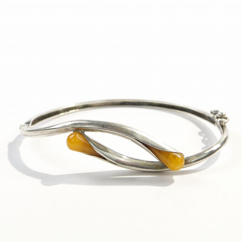 Bransoletka spiralna, srebro, bursztyn, Polska, lata 70.