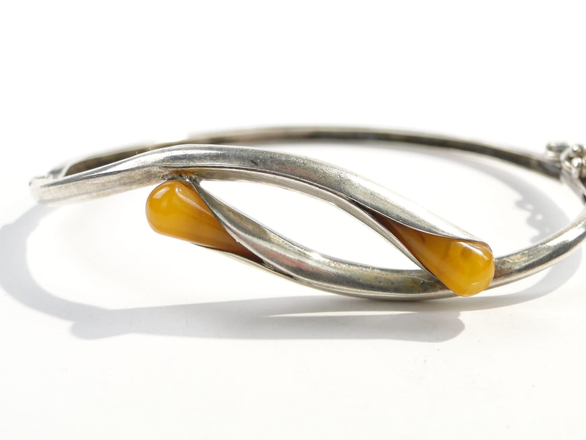 Bransoletka spiralna, srebro, bursztyn, Polska, lata 70. - 172263