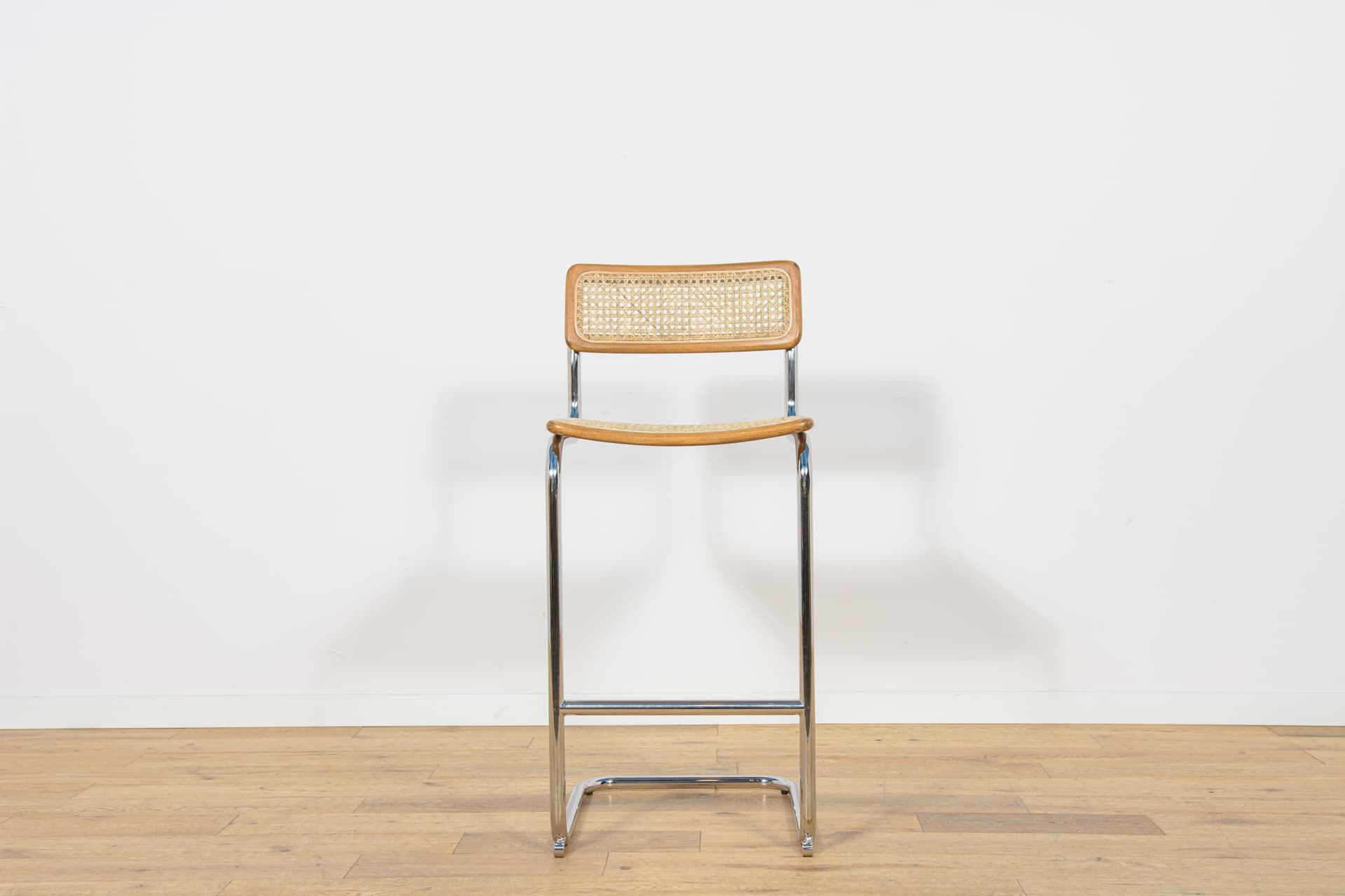 Komplet czterech hokerów Cesca, buk jasnobrązowy, stal chromowana, rattan, proj. M. Breuer, Włochy, lata 70. - 172276