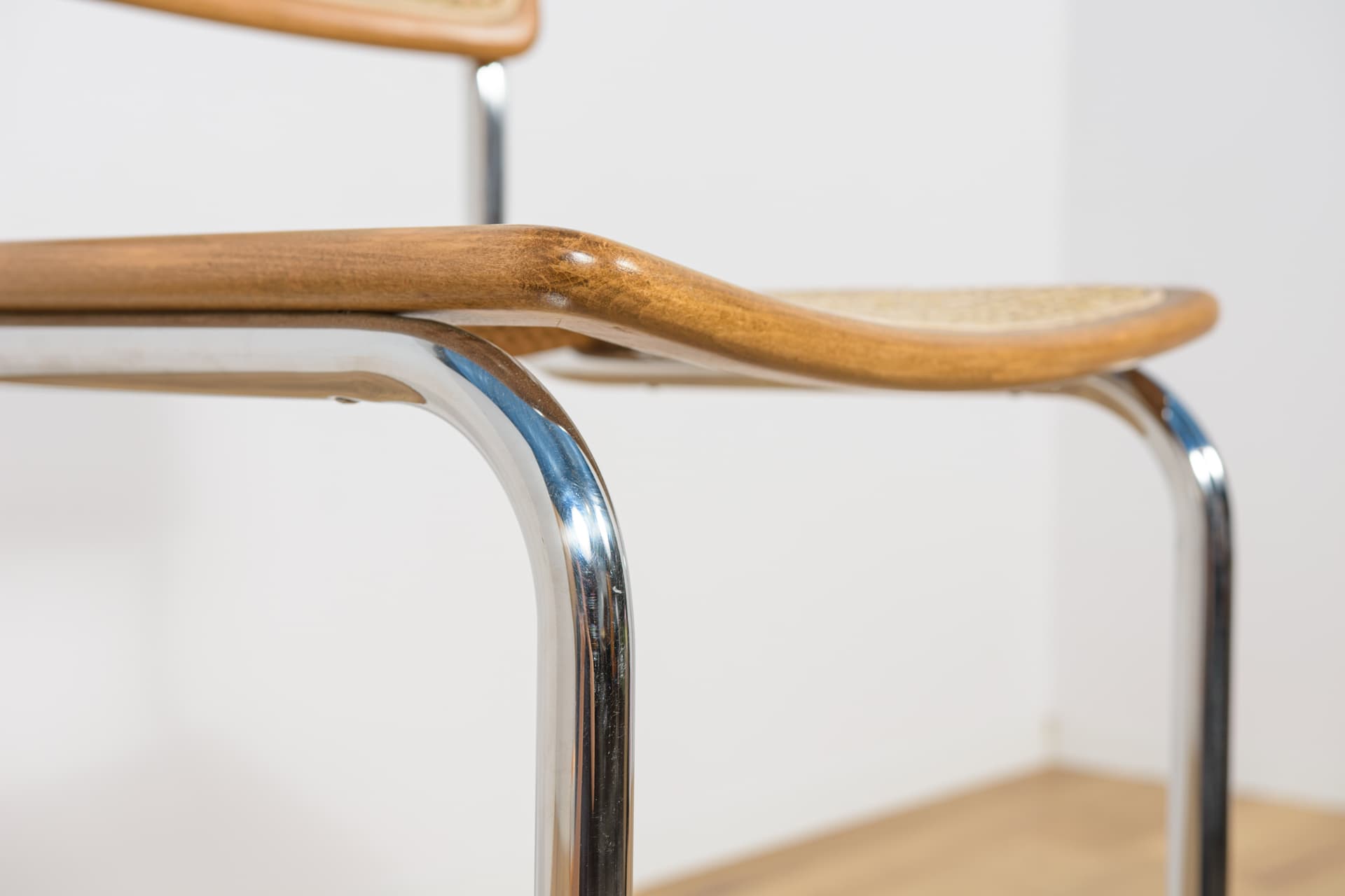 Komplet czterech hokerów Cesca, buk jasnobrązowy, stal chromowana, rattan, proj. M. Breuer, Włochy, lata 70. - 172282