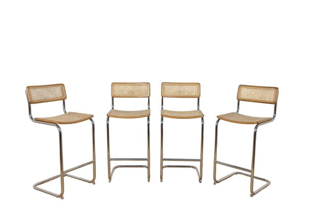 Komplet czterech hokerów Cesca, buk jasnobrązowy, stal chromowana, rattan, proj. M. Breuer, Włochy, lata 70. - WYMIARY