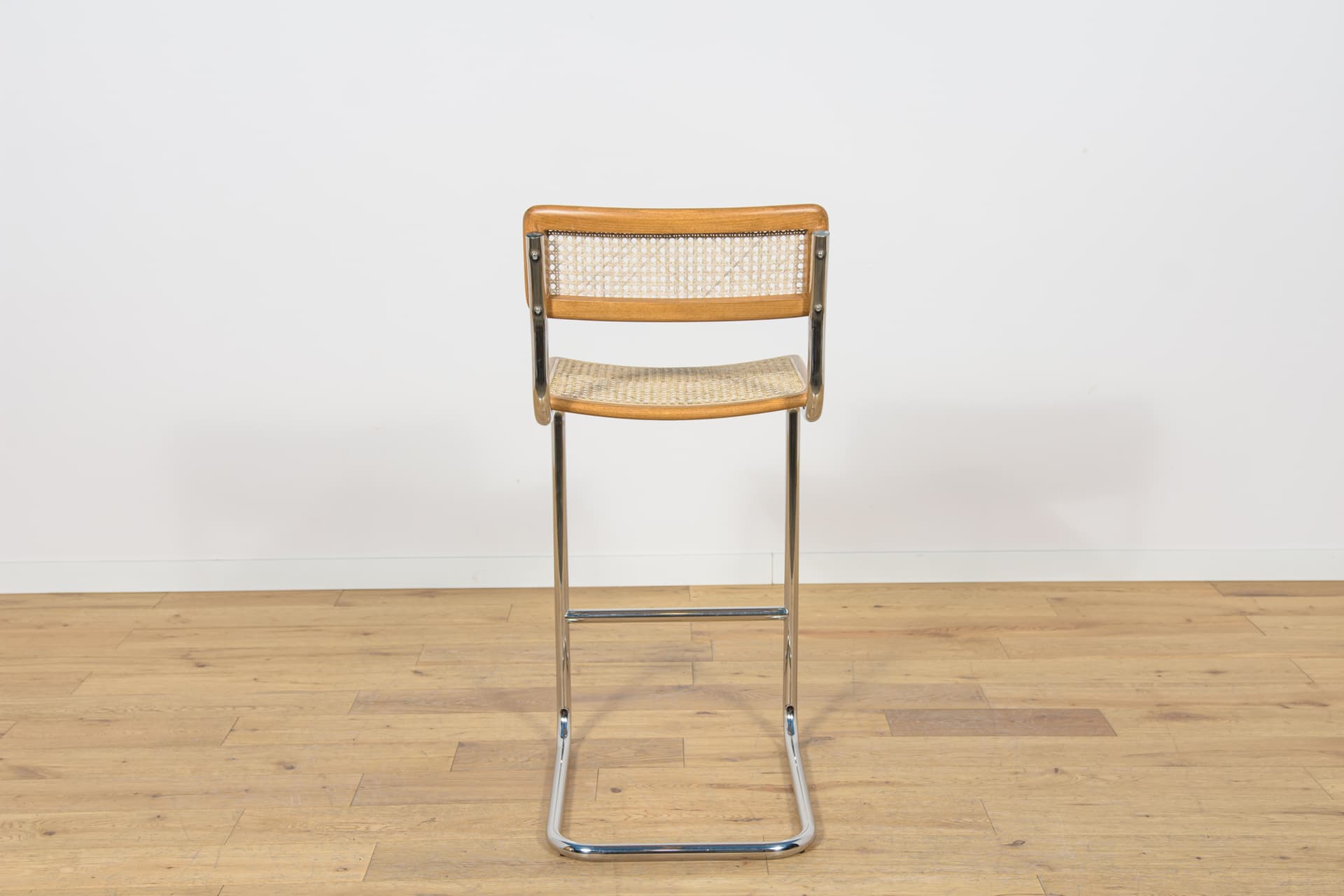 Komplet czterech hokerów Cesca, buk jasnobrązowy, stal chromowana, rattan, proj. M. Breuer, Włochy, lata 70. - 172281