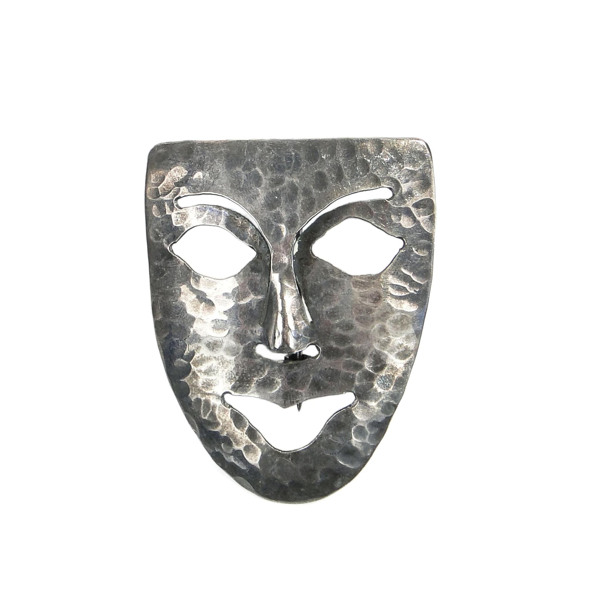 Broszka maska, srebro, Polska, lata 60. - 174496