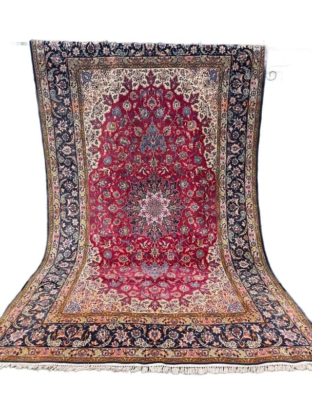 Persian rug Isfahan, multicolor, Kashmiri wool silk, Iran, 1990s. - DIMENSION