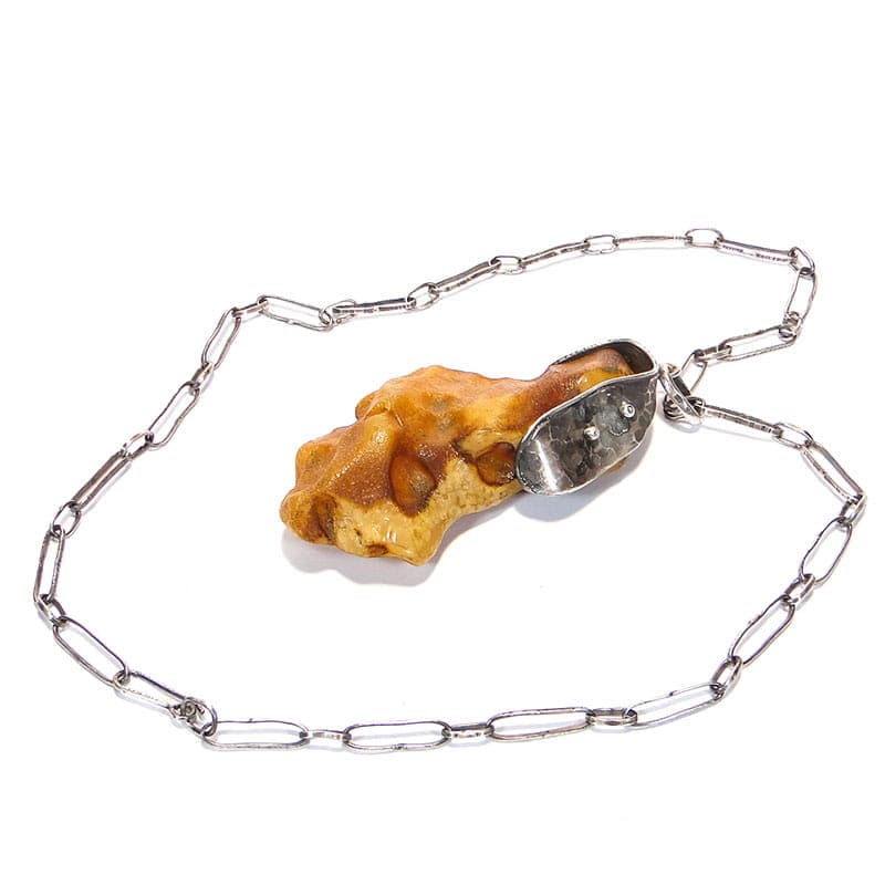 Naszyjnik modernistyczny, bursztyn żółty, srebro, Polska, lata 80. - 172487