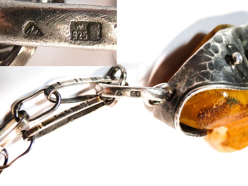 Naszyjnik modernistyczny, bursztyn żółty, srebro, Polska, lata 80. - 172486