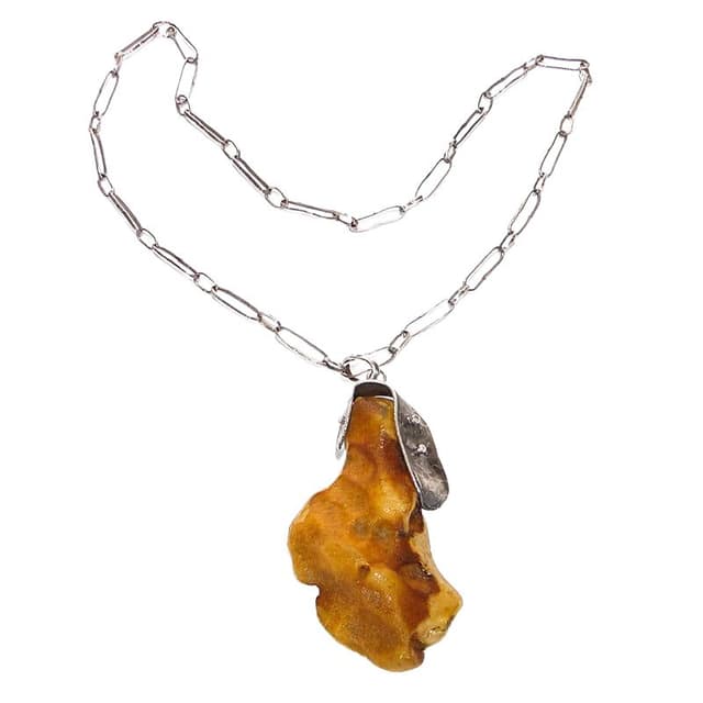 Naszyjnik modernistyczny, bursztyn żółty, srebro, Polska, lata 80. - WYMIARY