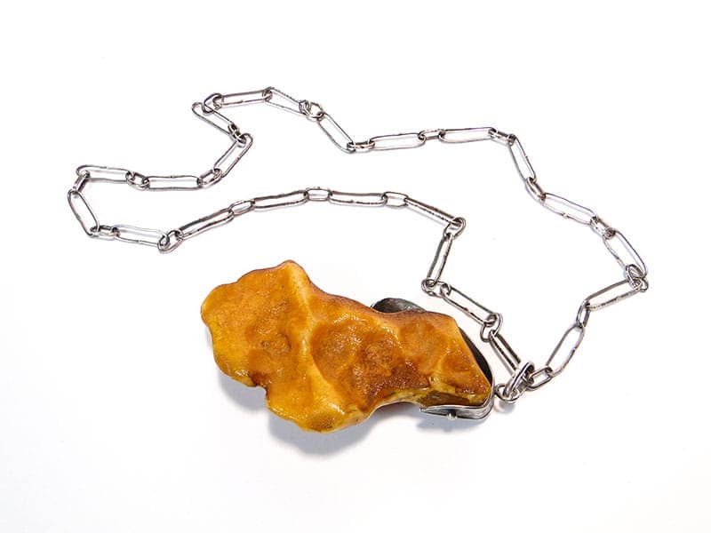 Naszyjnik modernistyczny, bursztyn żółty, srebro, Polska, lata 80. - 172490