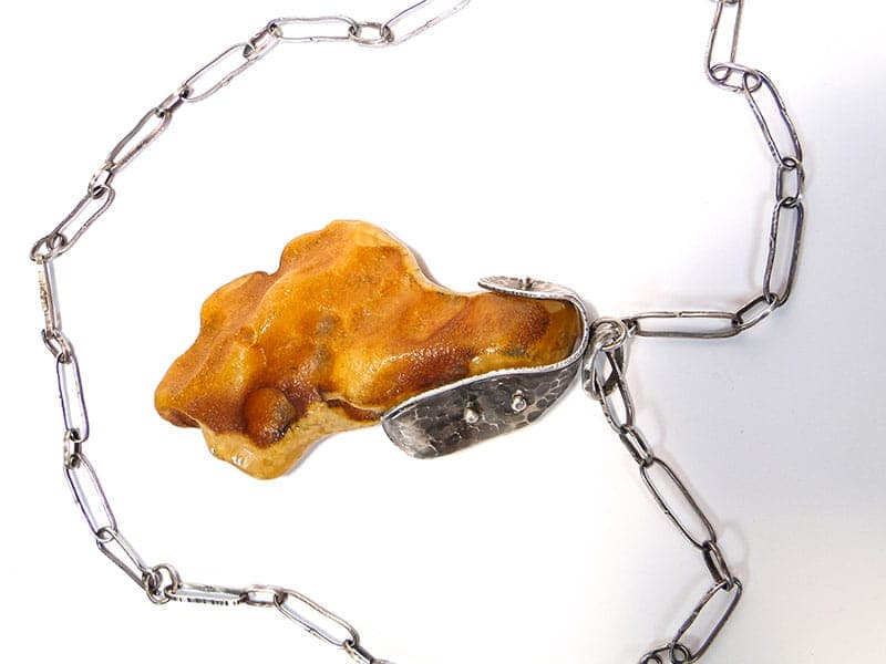 Naszyjnik modernistyczny, bursztyn żółty, srebro, Polska, lata 80. - 172488