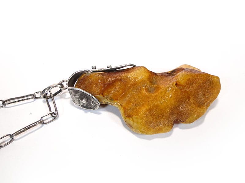 Naszyjnik modernistyczny, bursztyn żółty, srebro, Polska, lata 80. - 172491