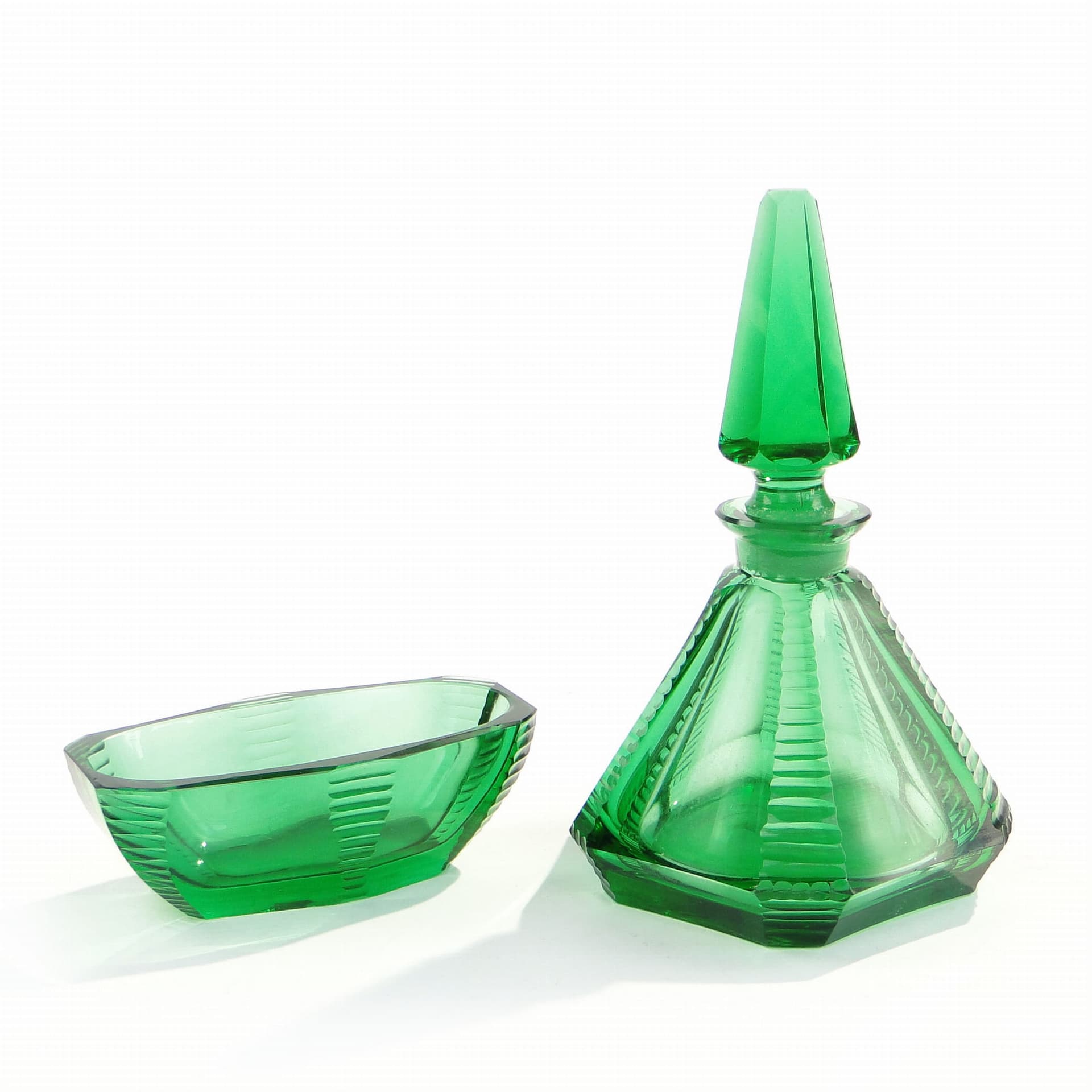 Set decanter and bowl, Art Deco, green crystal, Moser, Czech Republic, early 20th c. - 173232