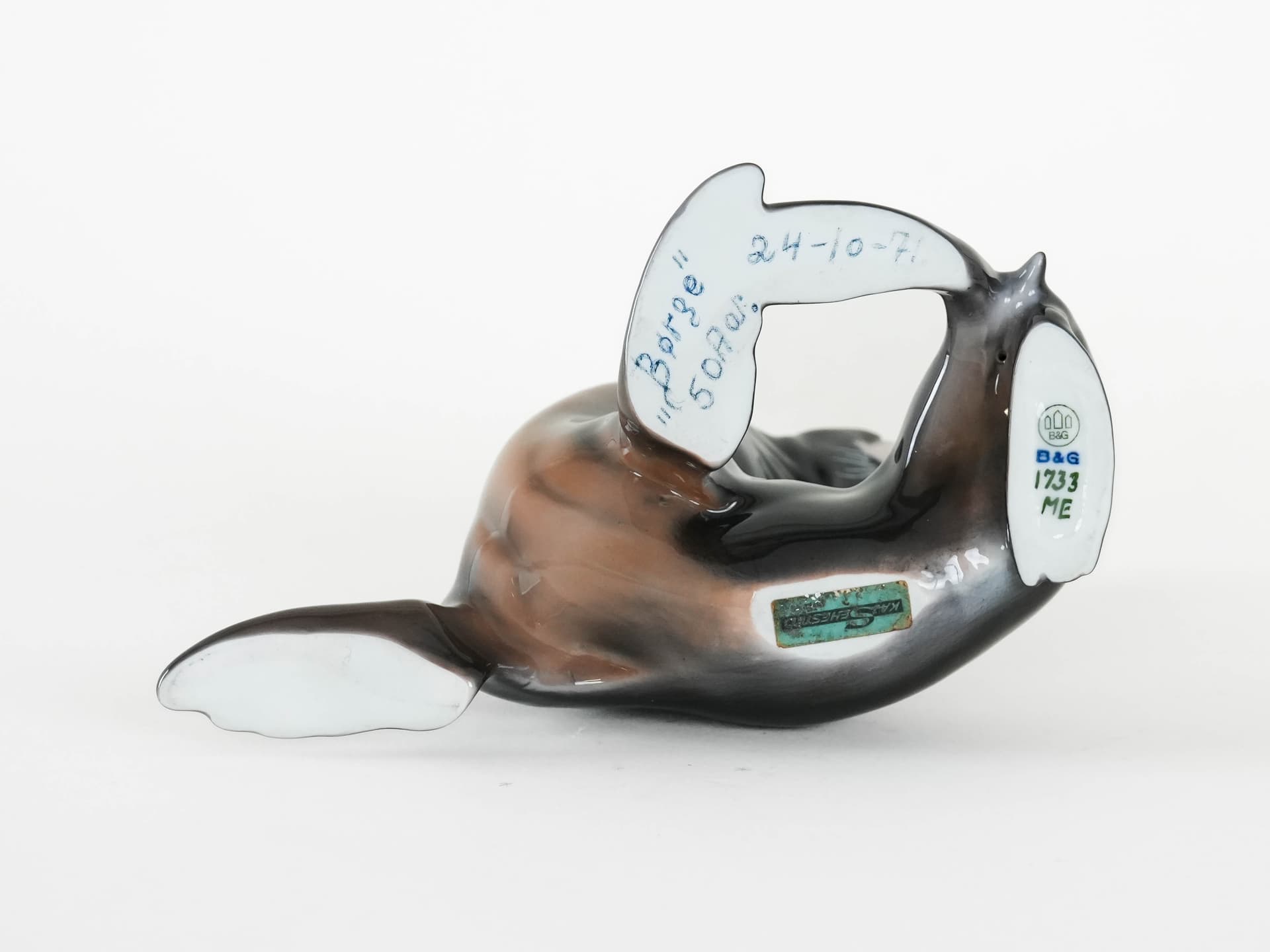 Figurka lew morski, szary, porcelana, Bing & Grøndahl, Dania, lata 70. - 173337