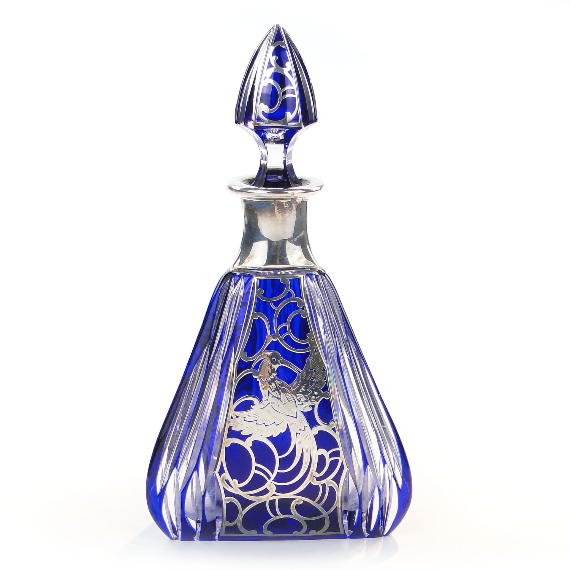 Decanter, indigo crystal glass, silver, Poland, 1940s - 173349