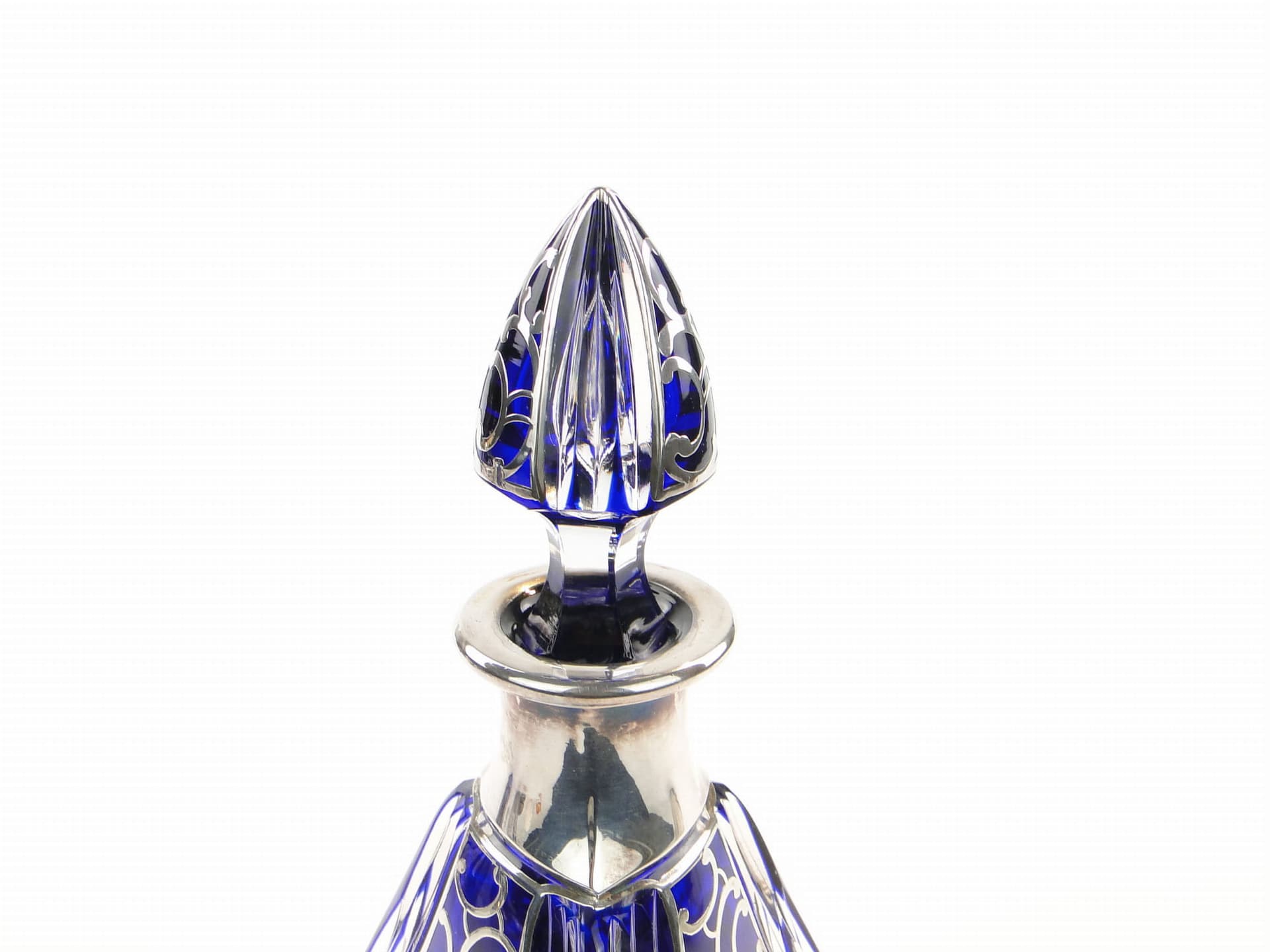 Decanter, indigo crystal glass, silver, Poland, 1940s - 173342