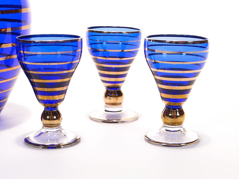 Liqueur set, blue glass, Czechoslovakia, 1950s. - 173390