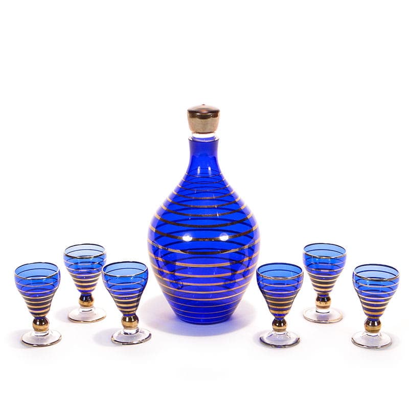 Liqueur set, blue glass, Czechoslovakia, 1950s. - 173393