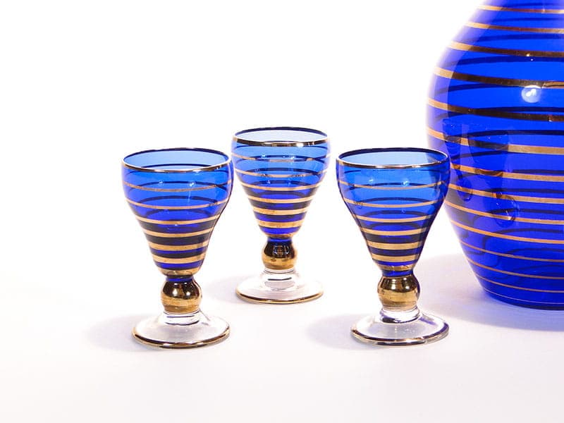 Liqueur set, blue glass, Czechoslovakia, 1950s. - 173389