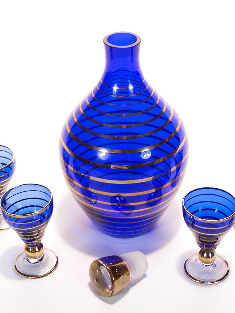 Liqueur set, blue glass, Czechoslovakia, 1950s. - 173392