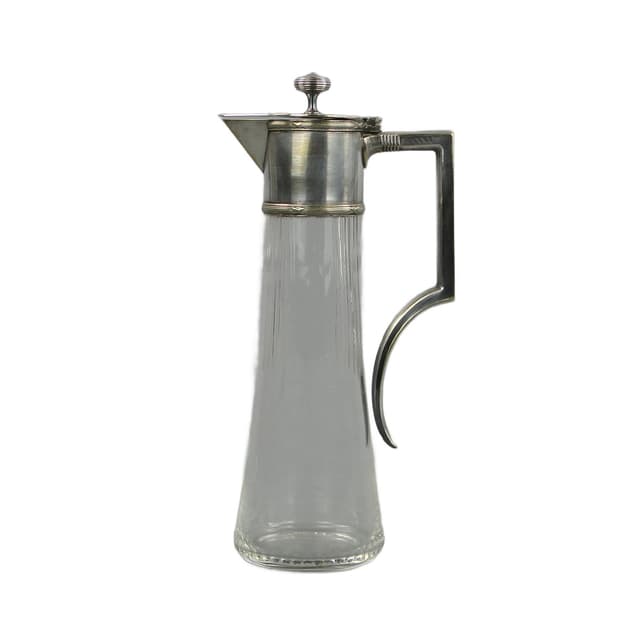 Art Nouveau decanter, transparent glass, brass, Orivit, Germany, early 20th c. - DIMENSION