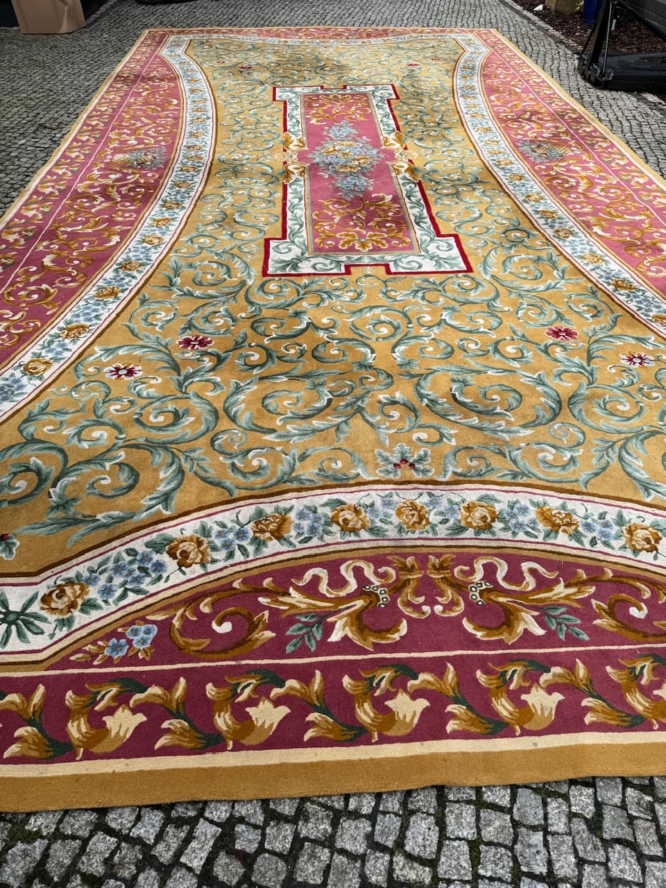 Dywan Aubusson 800x400 cm, złocisty, wełna, Francja, lata 90. - 173423