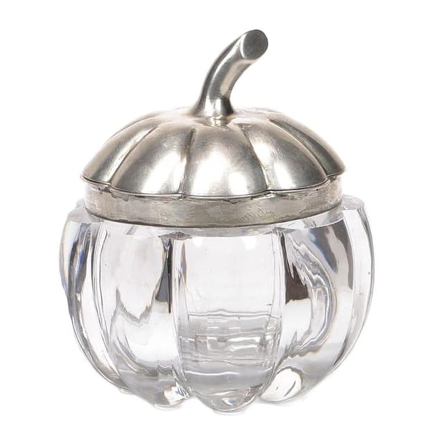 Cabinet inkwell pumpkin, transparent crystal glass, silver, United Kingdom, 19th c. - DIMENSION