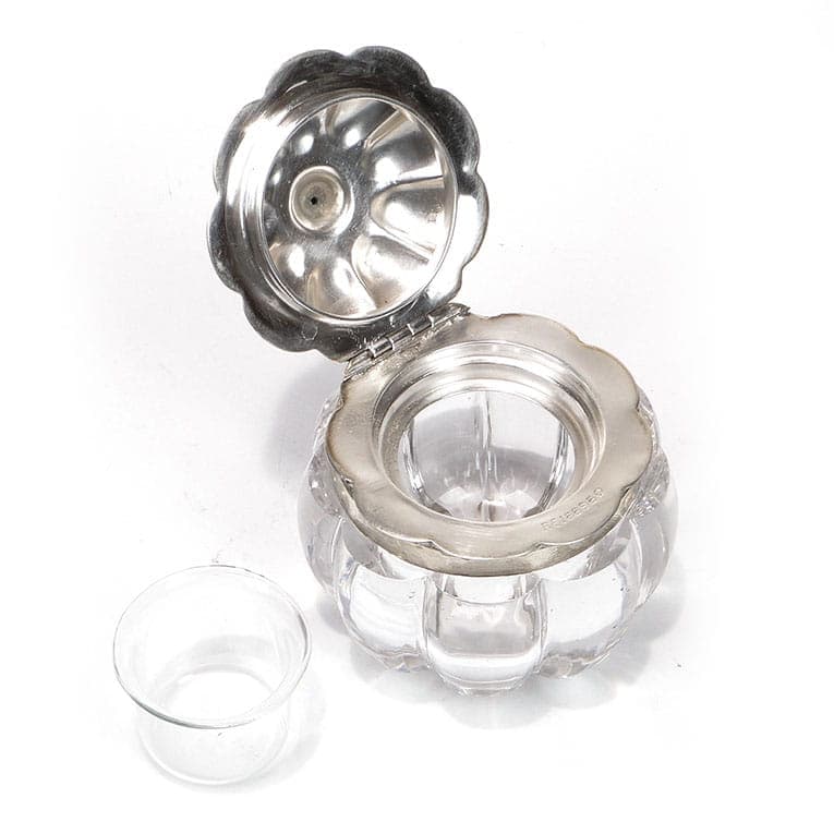 Cabinet inkwell pumpkin, transparent crystal glass, silver, United Kingdom, 19th c. - 173469