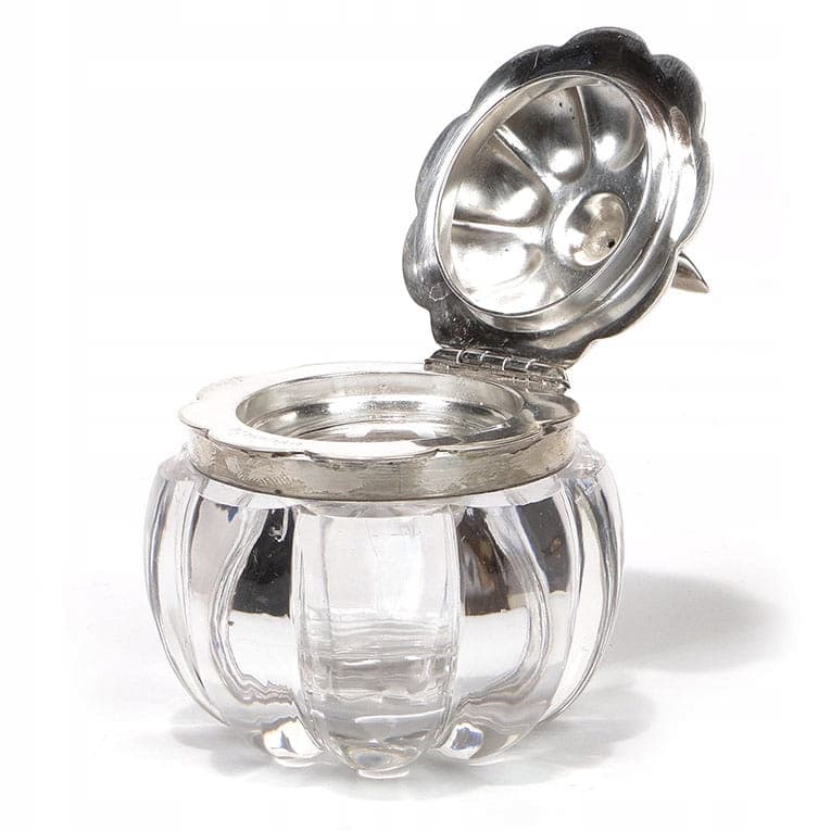 Cabinet inkwell pumpkin, transparent crystal glass, silver, United Kingdom, 19th c. - 173465