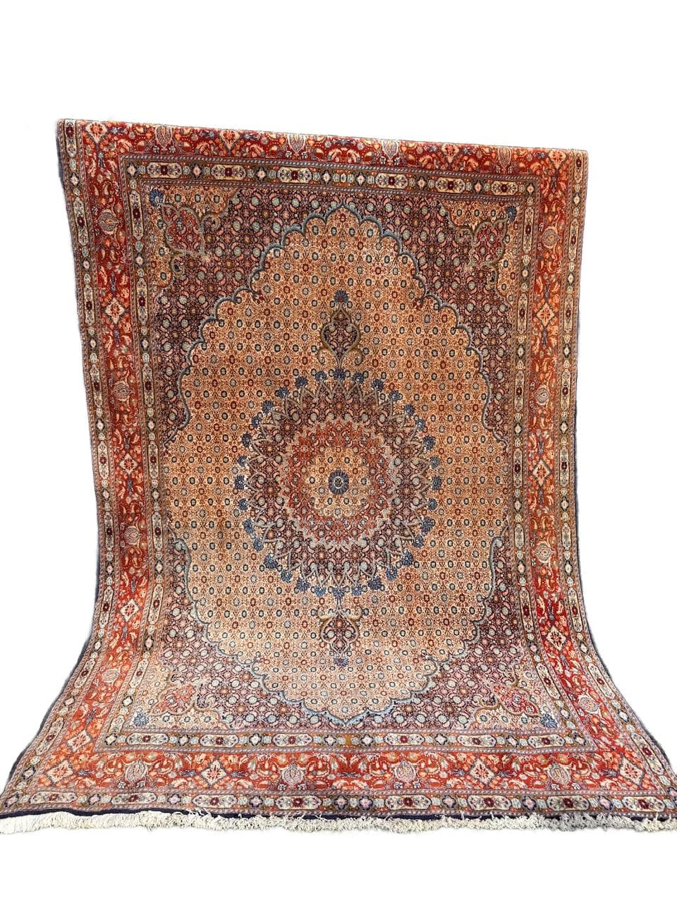 Persian rug Moud 300x200 cm, beige, wool silk, Iran