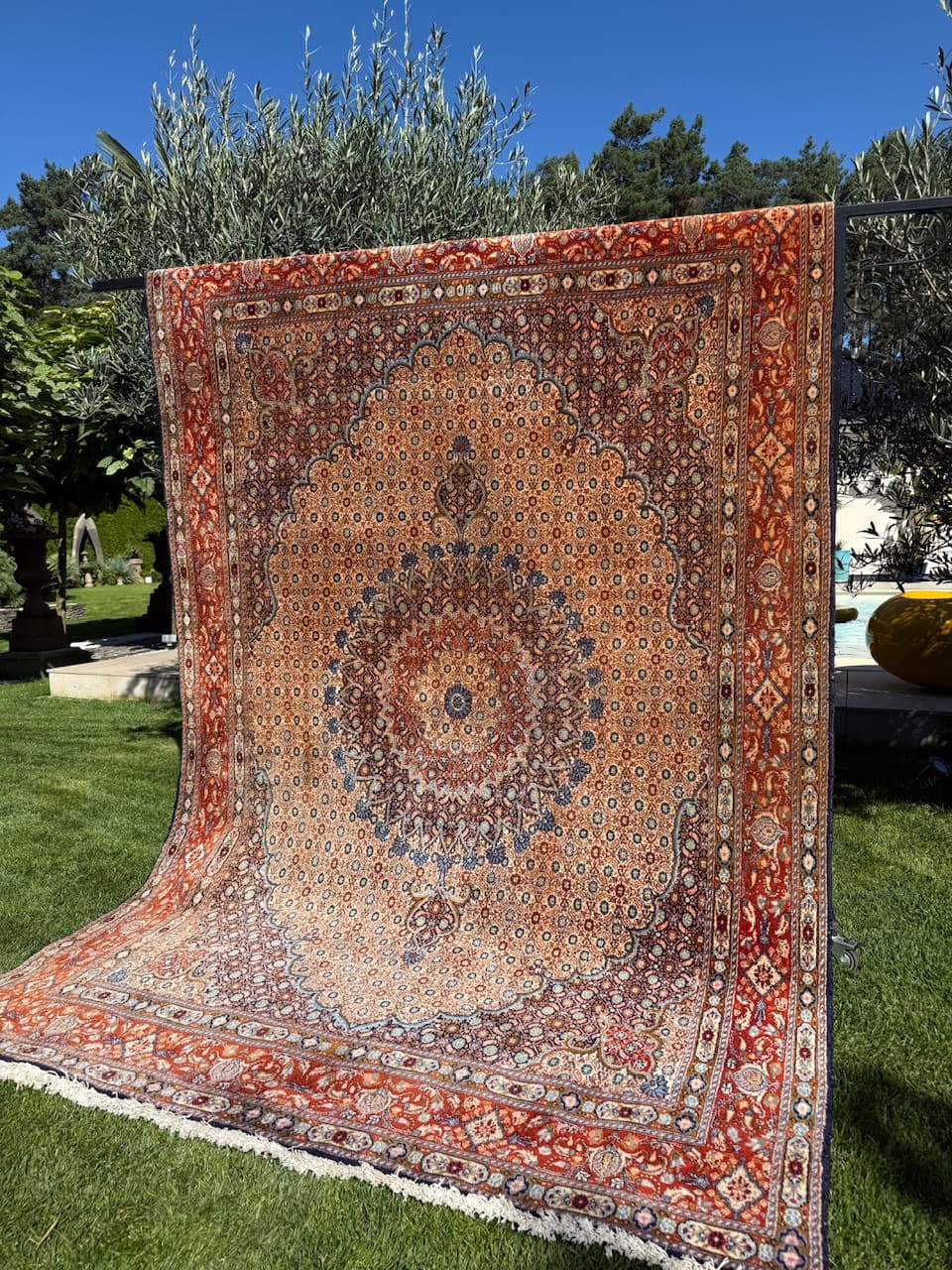 Persian rug Moud 300x200 cm, beige, wool silk, Iran - 173596