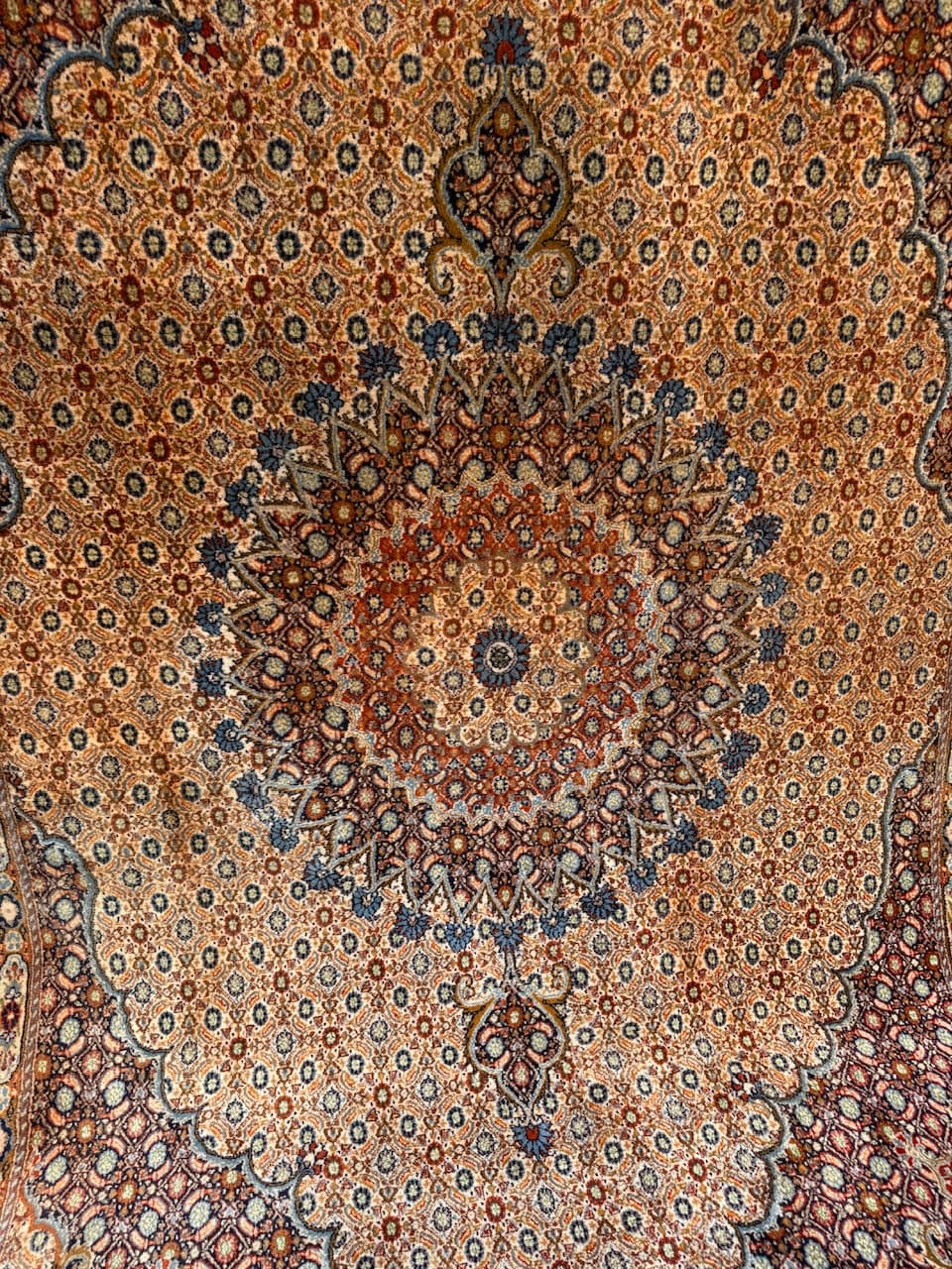 Persian rug Moud 300x200 cm, beige, wool silk, Iran - 173603