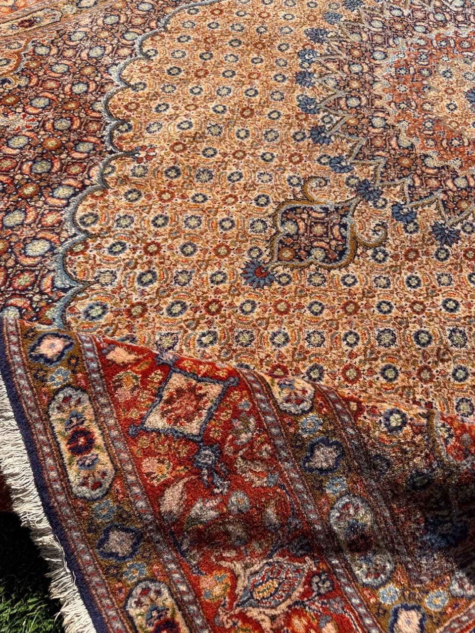 Persian rug Moud 300x200 cm, beige, wool silk, Iran - 173595