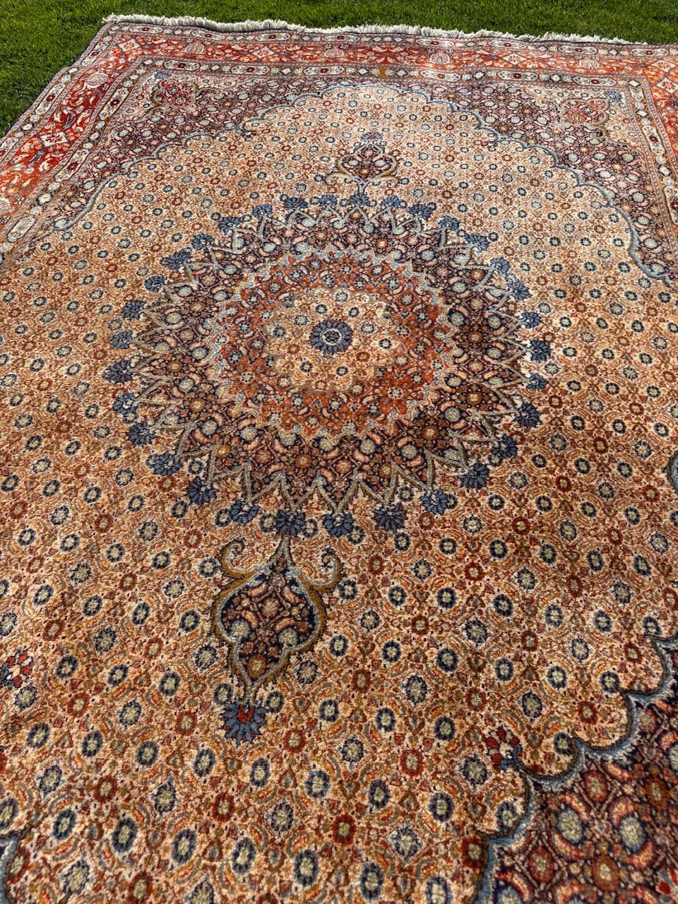 Persian rug Moud 300x200 cm, beige, wool silk, Iran - 173607