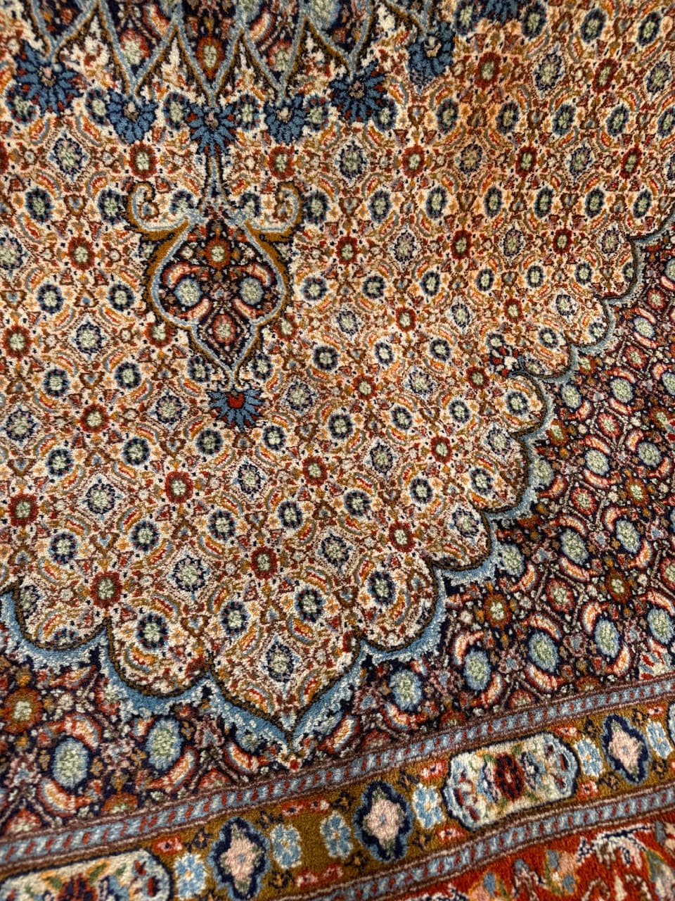 Persian rug Moud 300x200 cm, beige, wool silk, Iran - 173600