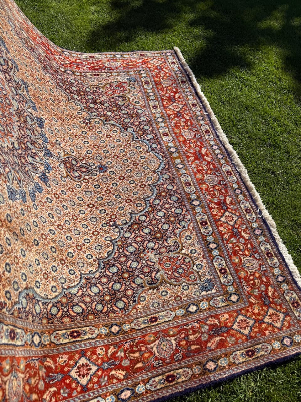 Persian rug Moud 300x200 cm, beige, wool silk, Iran - 173602