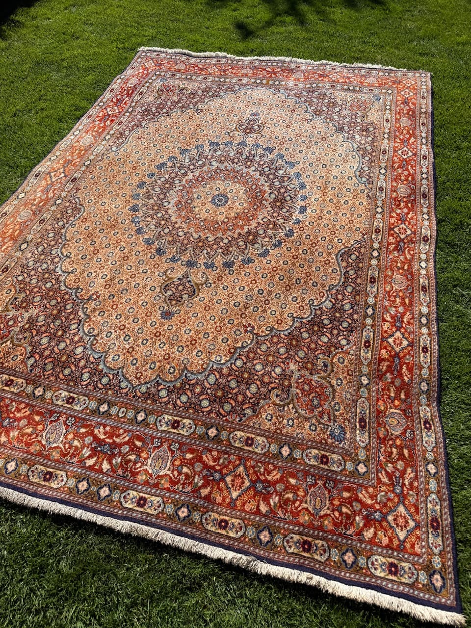 Persian rug Moud 300x200 cm, beige, wool silk, Iran - 173606