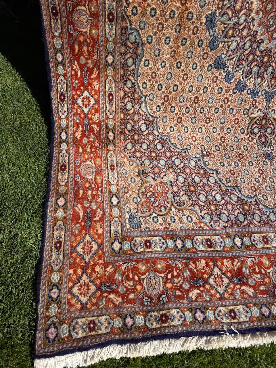 Persian rug Moud 300x200 cm, beige, wool silk, Iran - 173598