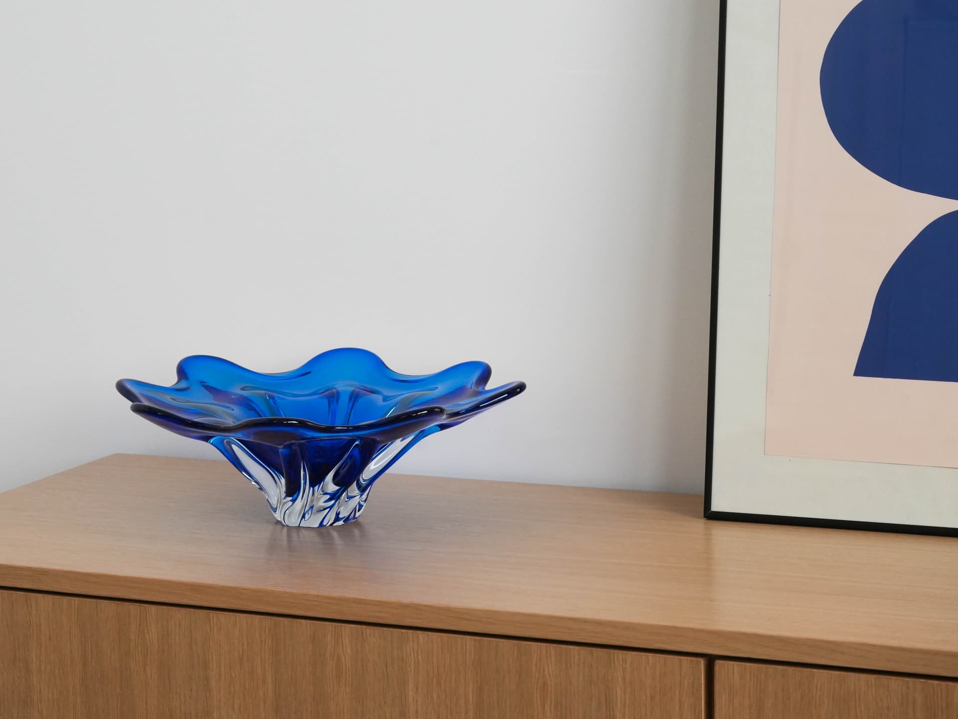 Bowl flower cobalt, crystal glass, Denmark, 1970s. - 173723