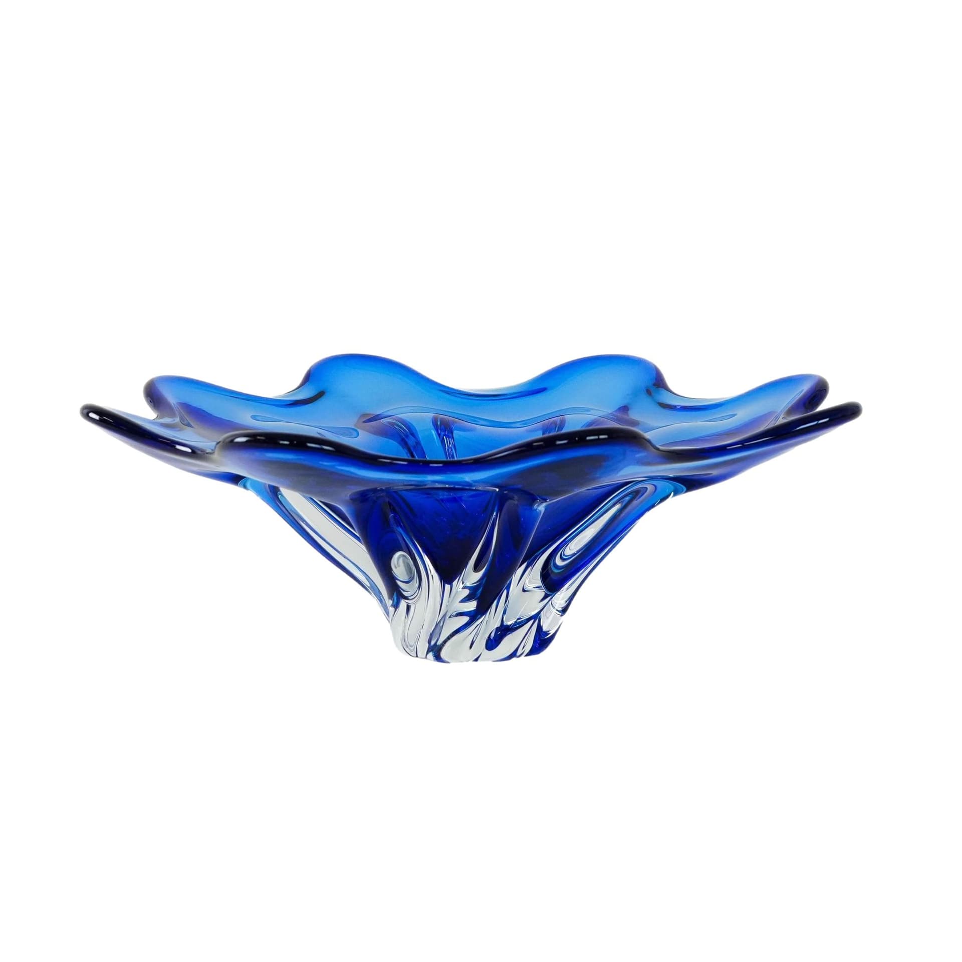 Bowl flower cobalt, crystal glass, Denmark, 1970s.